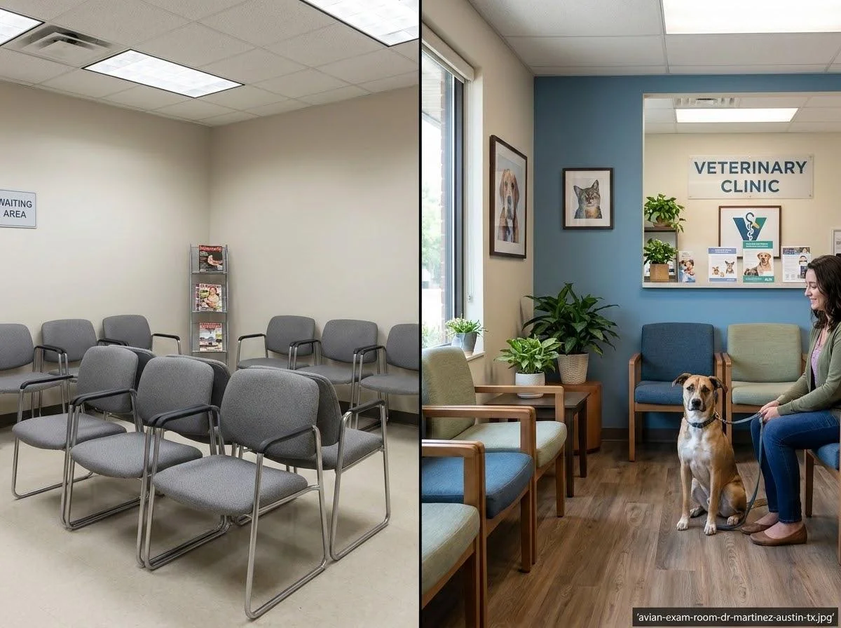 Veterinary clinic exam room with Dr. Martinez in Austin TX